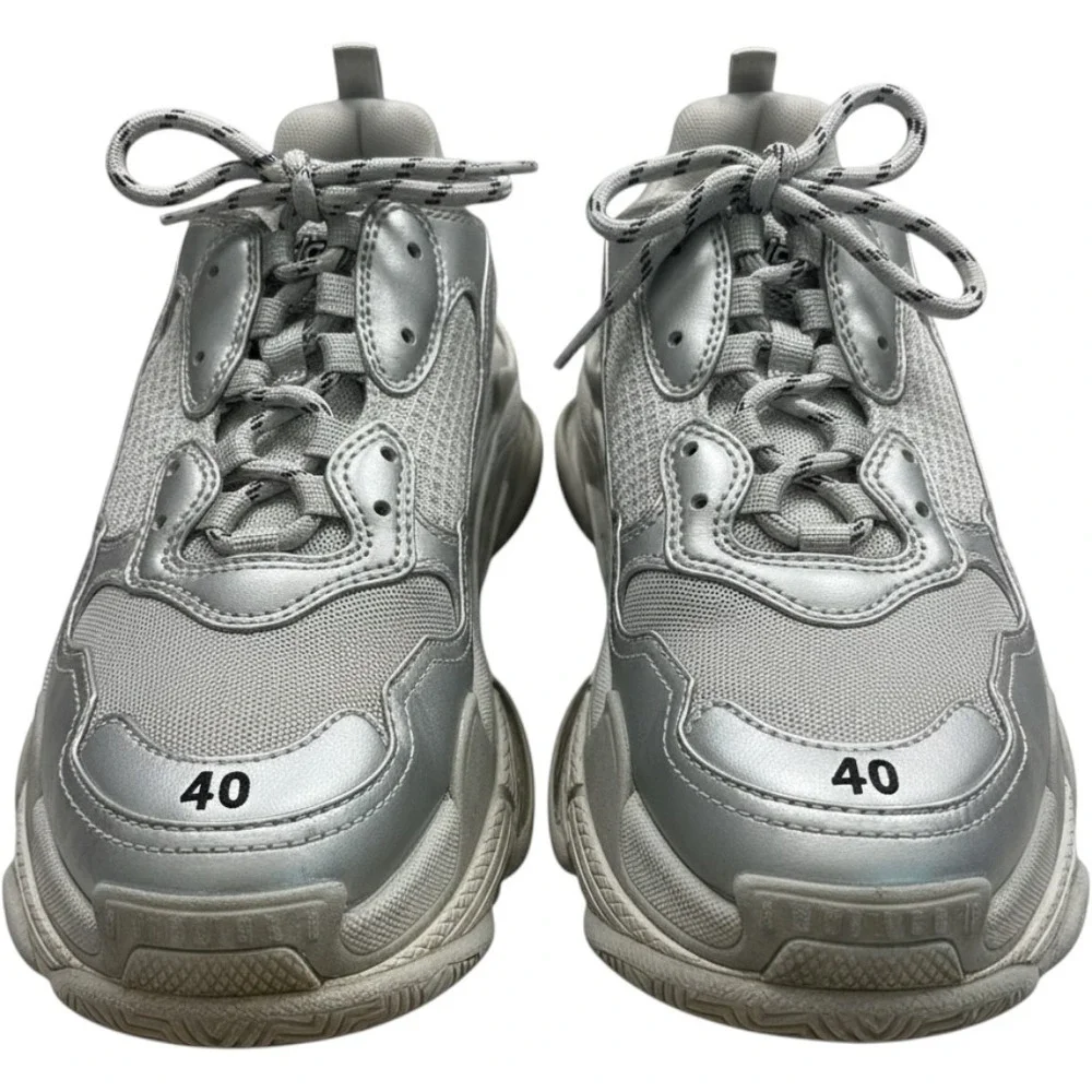 Balenciaga Triple S Metallic Silver Sneakers 524039 W2FS2 8100 Size 40